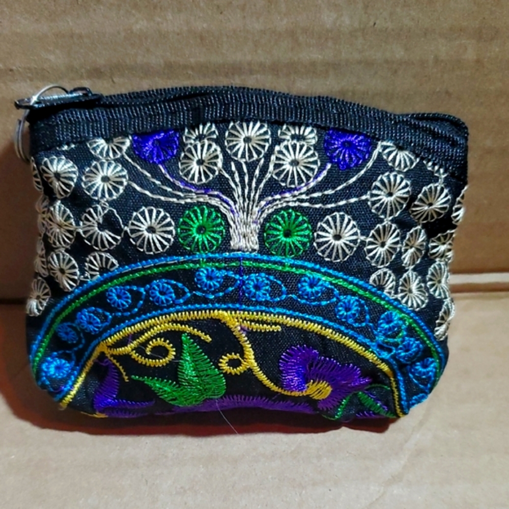 Embroidered Black and Multicolor Purse